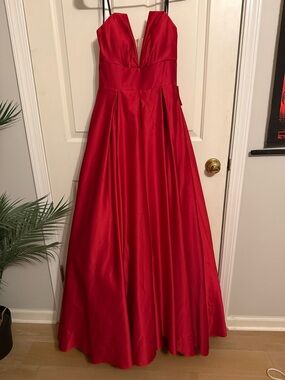 Red Satin V-Neck Gown